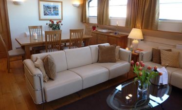 The luxurious salon on board the barge hotel