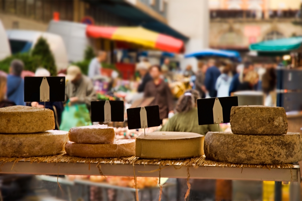 cheeses at market