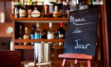 Bar on board the luxury French barge