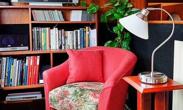 A quiet corner with library on luxury barge hotel