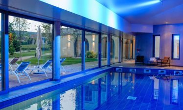 Swimming pool in a chateau spa hotel in Burgundy