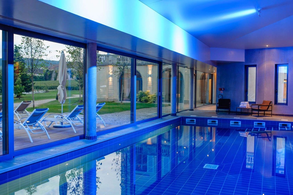 Swimming pool in a chateau spa hotel in Burgundy