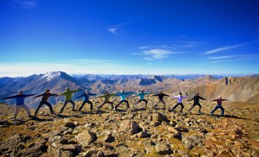 A yoga session in the mountains