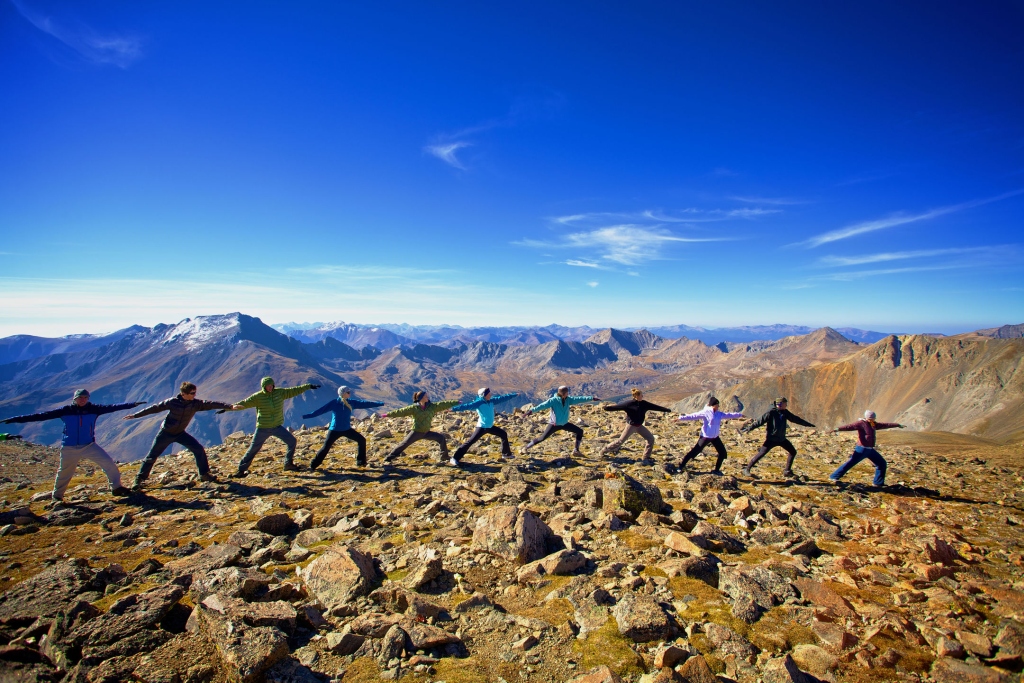 A yoga session in the mountains