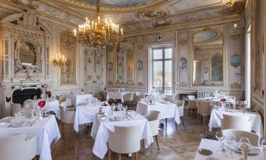 Chateau spa hotel dining room in Burgundy