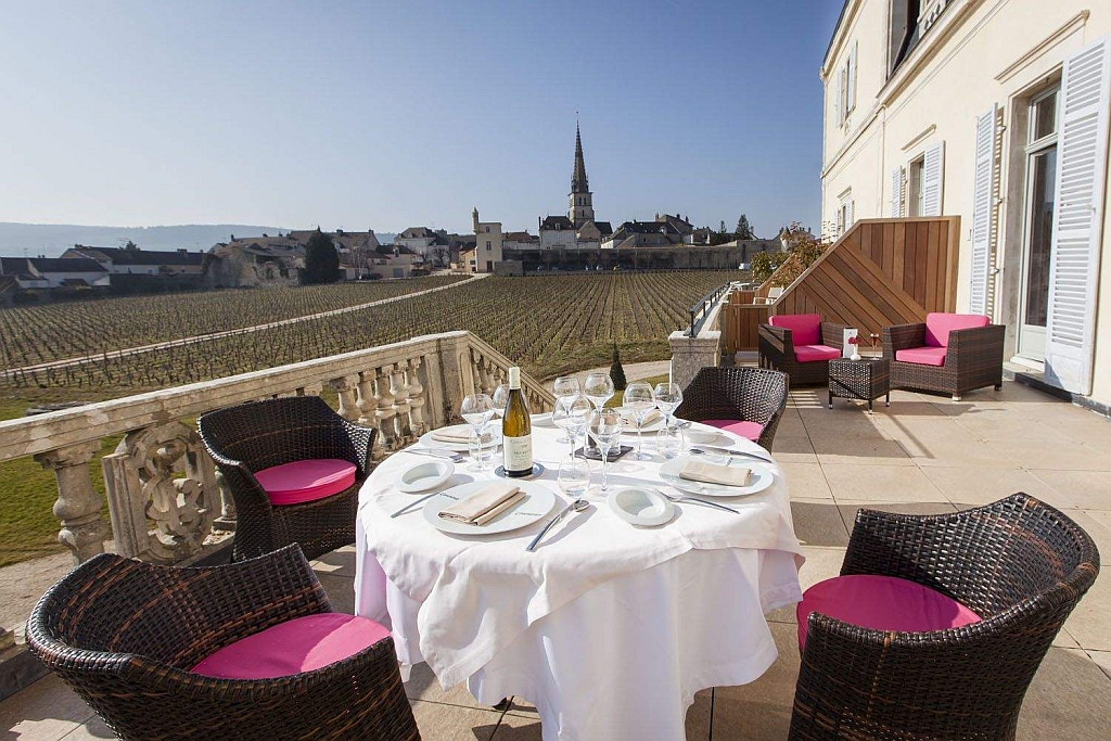 Dining on the terrace overlooking the vineyard
