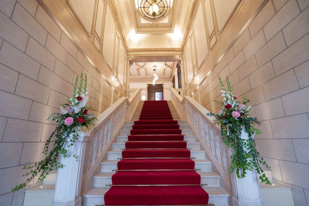 Fabulous staircase at the chateau hotel in Meursault Burgundy